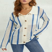 Ženski Y2K pleteni krokitni odijelo prugasti uzorak dugih rukava Klit kardigan džemperi ili pletene kratke hlače
