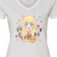 Inktastic Neko Anime Girl sa majicama Ženska majica V-izrez