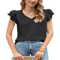 Luxplum dame majica Solid Color Ljetni vrhovi V izrez T Majica Comfy Pulover Holiday Tee Black XL