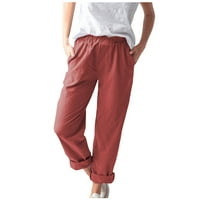 Hanas Hlače Žene pune pamučne posteljine elastične struke Ležerne prilične pantalone duge hlače crvene