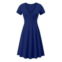 Tagold ženska modna udobna kratka rukava V rect Solid Boja ljetna haljina plava m