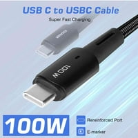 Urban USB C do USB C kabel 10ft 100W, USB 2. TIP CUPLING kabel Brzi naboj za Oppo A53S 5G, iPad Pro,