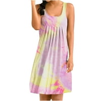 Sendresses for Women Fashion Print O-izrez Tenk haljina bez rukava Basic Midi Club Haljina Proljeće Ljetne haljine za žene Purple XL