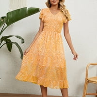 Ženska boemska haljina s V-izrezom s rukavima cvjetni print Smared midi Flowy haljine ljetna elegantna