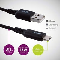 Philips USB-C do USB-a kabl za punjenje, FT dugački kabel, sinkronizacija i punjenje, USB-C kabl, kompatibilan