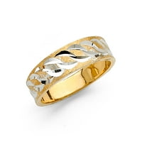 Čvrsti 14K zlatni okrugli kubični cirkonijski bijeli i žuti prsten dva tonska dijamantska koženje godišnjica vjenčanica veličine 11