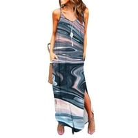 Ženski bez rukava Maxi Maxi Fashion Summer Print Scoop Dress Crstar Dreck Purple XL
