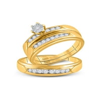 Čvrsta 14K žuto zlato i njezina okrugla dijamantski pasijans koji odgovara par tri prstena za brisanje
