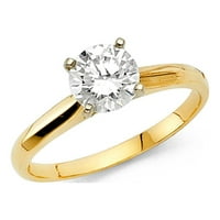 Okrugli CZ Angažman SOLITAIRE prsten 14k žuto zlatni godišnjica Jedan kamen CZ Band Classic New Veličina
