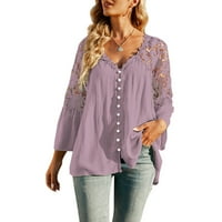 Majice za žene čipke Crochet V-izrez dugih rukava s dugim rukavima dolje majica Ležerne košulje Top