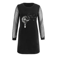 Crna ležerna haljina za žene Ženske tunike Drešene Dužina Duga O-izrez Haljina rukava Midi Flapper Ženske