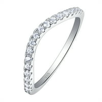 Newshe zakrivljene vjenčane trake za žene slaganje srebrnog srebrnih prstenova CZ Wishbone veličine