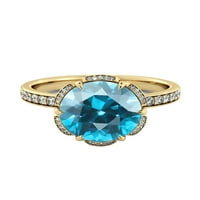 Blue Topaz 3. CTW prsten sa dijamantima 14k žuto zlato cvijet vintage halo