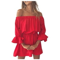 Ljetne haljine za žensku rukav ispisan modni mini kratki a-linijski haljina odmora od ramena crvena