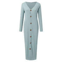 Ljetne haljine za žene V vrat pojedinačni multi dugme pletiva s rebrastim gumbom s dugim rukavima Cardigan