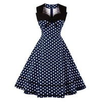 Dreševi Zpanxa 1950 za žene Vintage, šuplje bez rukava haljina srednjeg duljina, formalno rastezanje Slim High Sheik Swing haljina, Audrey Hepburn Style Party haljine Navy 3xl
