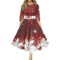 Wiueurtly ljetne haljine Božićna haljina retro božićnog snježnog pahuljica otisak u dugim okruglim ručicama