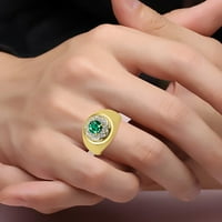 * Rylos klasični ciganski dizajn s okruglim zelenim smaragdnim i dijamantnim prstenom - maj rodnogstona * 14k žuto zlato