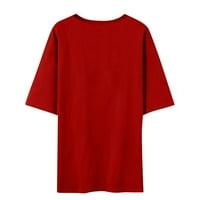 Ženske vrhove Žene Ljetne casual labave majice Valentinovo tiskani okrugli vrat pulover kratkih rukava crveni s