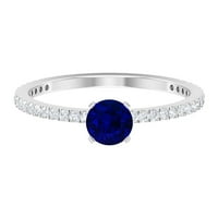 1. CT ženski angažman prsten sa pasijansom plavim safirom i dijamantima, 14k bijelo zlato, SAD 7.50