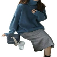 Eleluny Women zimske džemper sa visokim vratom Knit Jumper Loose pletiva za pletenje plavi XL