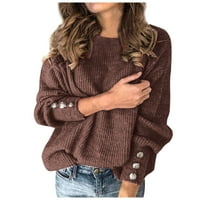 Modni ženski luk ovratnik čvrsti gumb rukav pleteni džemper topli vrh