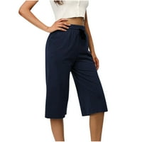 Zkozptok Ženske casual pantalone plus veličine obrezane vučne elastične struke Čvrsto kaprisu hlače