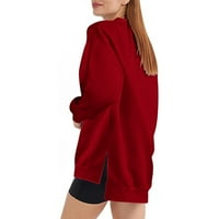 Brglopf Žene Solid Color Tops Duksera s posadom Dugi rukavi Bočni proreze Ležerne prilike puloverske