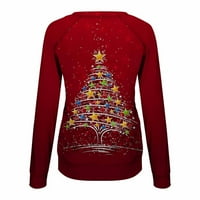tklpehg ženski božićni duks povremeni božićni uzorak ispis pulover vrhovi labavi fit bluza Crewneck