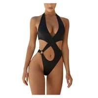 Jedan od kupaćih košulja za žene visoki struk Halter V izrez Slim kupaći kostimi kupaći odijela crna