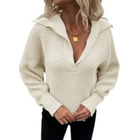 Ženska zimska modna čvrsta boju Chunky pleteni džemper V-izrez