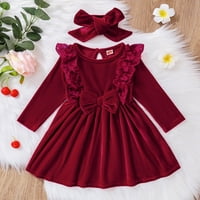 Objave za djevojčice Toddler Dugih rukava Čvrsta bowknot Princess haljina Postavite djevojku odjeću