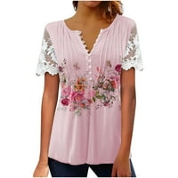 Growesty Ženske bluze i vrhovi čišćenje Žene V-izrez cvjetne tiskane majice Modne čipke Udobne ženske
