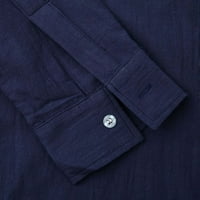 Muške pamučne posteljine majice Veliki i visoki čvrsti taster sa čvrstim bojama na dugih rukava Top bluza Leisure Stilska udobna košulja sa džepom Navy S