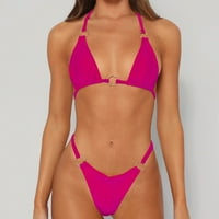 Ženska podijeljena tijela čvrsta boja seksi halter bikini kupaći kostim vruće ružičaste m