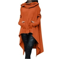 Ženske ležerne dukseve visoke mahune rublje dugih rukava čvrstog laganog pulover vrhova labavog duksera sa džepom, narandžastom & xxxl