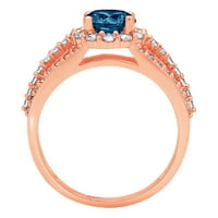 1.76ct okrugli rez prirodni London Blue Topaz 18K ružičasto zlato Angažovanje halo prstena veličine