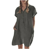 Ženska comfy platna haljina za plažu Poklopac kratkih rukava sa majicama za majicu Majica labavi džepovi mini haljine