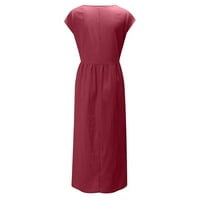Ljetne haljine za žene s čvrstim rukavima bez rukava retro dugih haljina vina 18