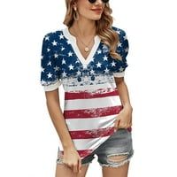 Ženska ručna majica za oslikana američka zastava V izrez TEE košulja Pulover kratki rukav vrhovi neovisnosti