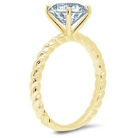 2. CT sjajan okrugli rez simulirani plavi dijamant 14k žuti zlatni pasijans prsten sz 3,75