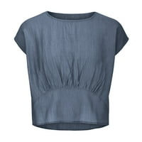 Bluze za žene Dressy Ležerne prilike ruširane labave fit udobne čvrste boje posade kratkih rukava plus