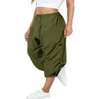 Luxplum dame obrezane pantalone široko noga Palazzo pant visoki struk Capri hlače vreća za baggy dno ljetne armije zelene s