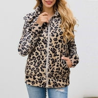 Ženska zimska jakna - modni leopard Ispis labave boje u boji dugih rukava toplo runo Brown S