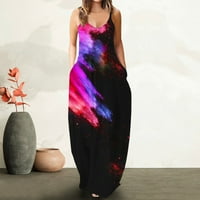 Prodaja Ženska maxi haljina plus veličina V-izrez Strappy Gradient Tine Dye Ispiši labavu ljetnu casual