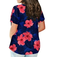 Tking Fashion Womens Ljeto plus veličina kratkih rukava Crewneck Cvjetni tisak Na vrhu labave majice