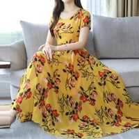 Ljetne haljine za ženske haljine za Ninag Prodaja Ženska modna ljetna gracioznost Srednja klasa kratkih rukava haljina za ispis na plaži Yellow
