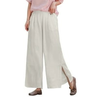 Ocivier džep elastična pantalona za prozračnu pamučne i posteljine i posteljine ženske hlače Ležerne