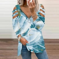 Cotonie ženska modna tiskana labava majica s dugim rukavima bluza V izrez casual vrhovi Velika prodaja
