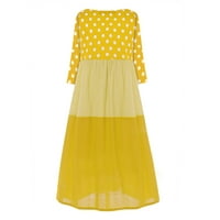 Žene Vintage Bohe Wahe Wahe Wave točka Dress Dress Dugi rukavi O-izrez Maxi Haljina Yellow XXL